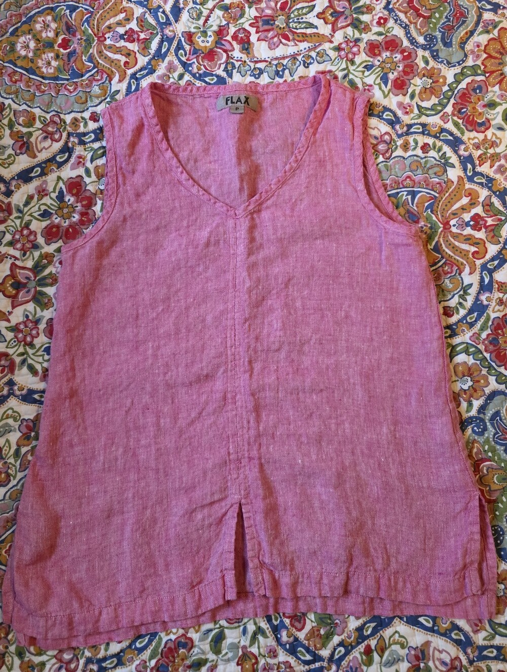 FLAX 100% Linen Pink Sleeveless V-Neck Tank Top | Petite P (S/XS)